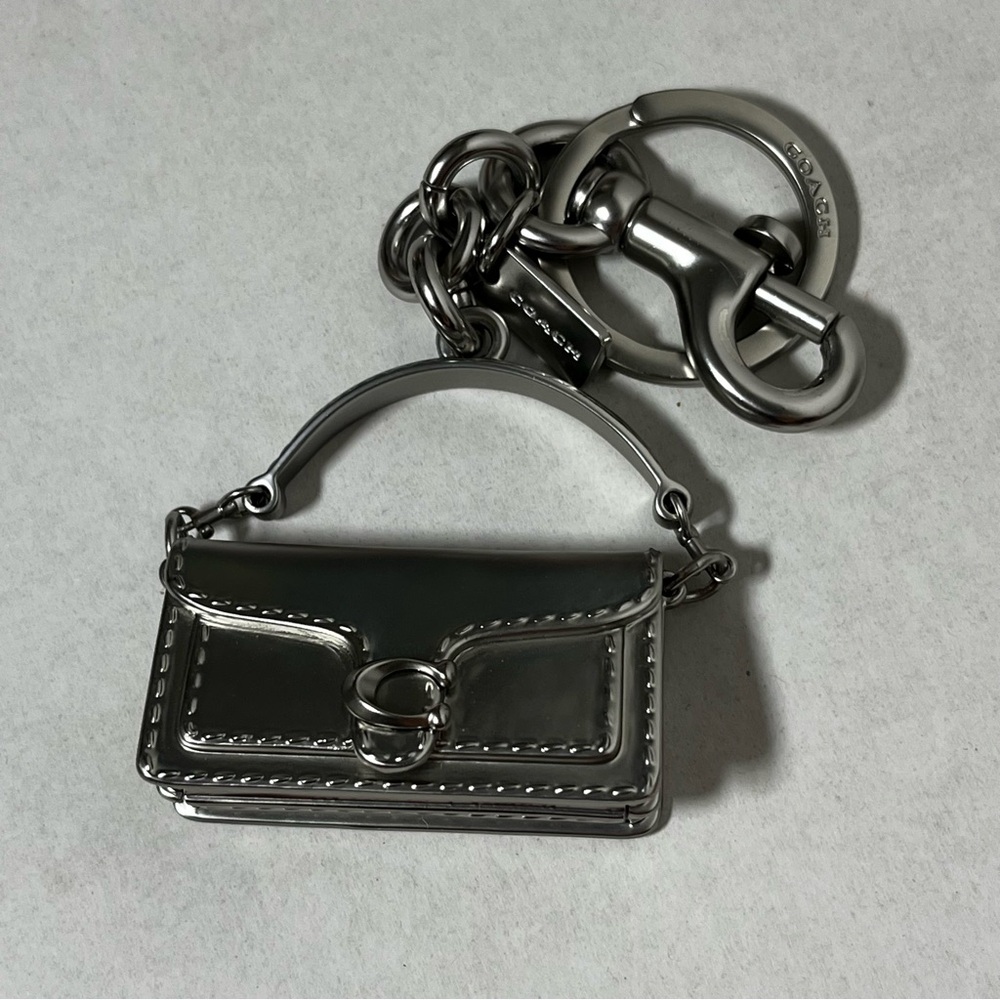 Coach Brushed Silver 3D Iconic Tabby Purse Bag Charm Keychain Fob